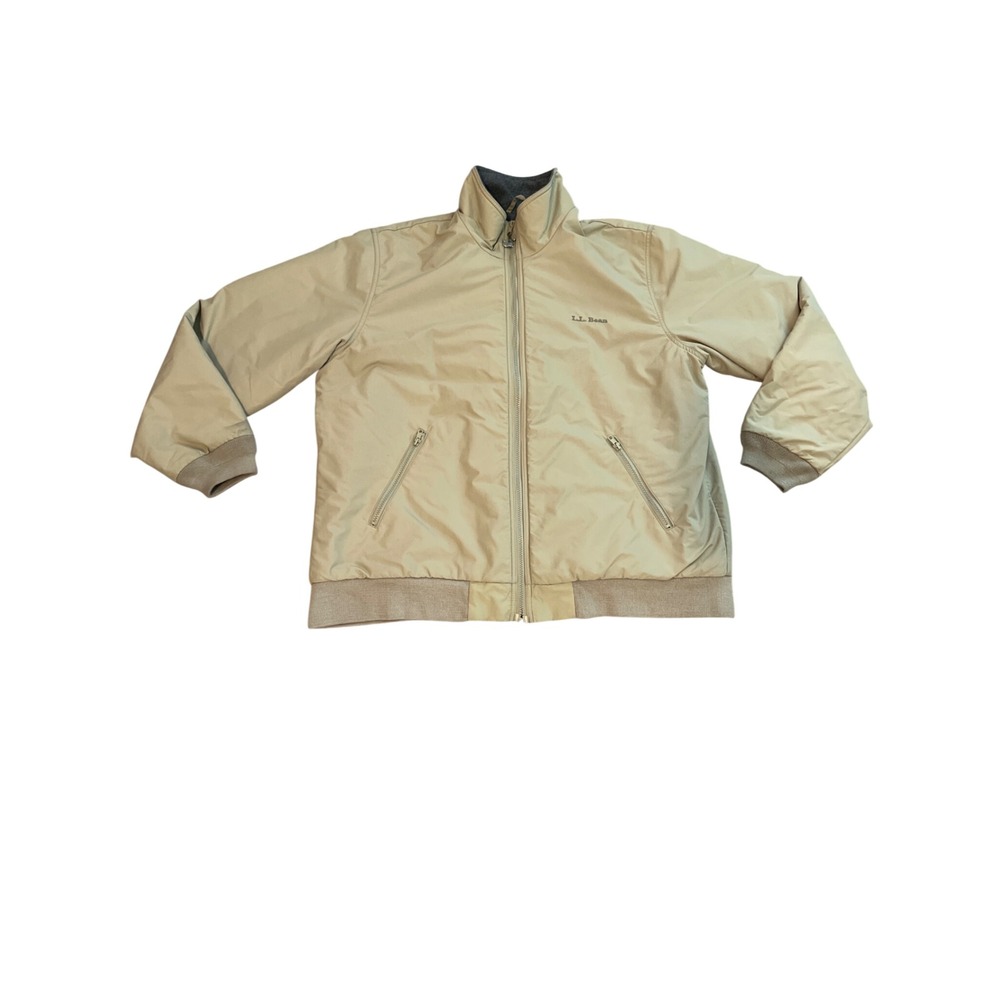 LL Bean Mens Warm-Up Jacket XL Tan Khaki Fleece Lined Full Zip Bomber FLAWED